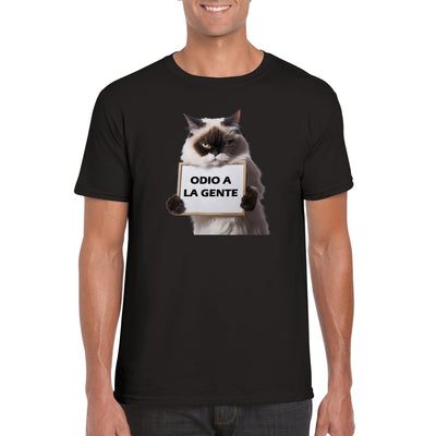 Camiseta unisex estampado de gato "Odio a la Gente" Gelato