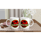 Taza Blanca con Impresión de Gato "Jurassic Purrk" Michilandia | La tienda online de los fans de gatos