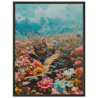 Póster Semibrillante de Gato con Marco Metal "Paz Floral Felina" Michilandia | La tienda online de los fans de gatos