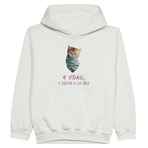 Sudadera con capucha júnior estampado de gato "Momento de Paz"