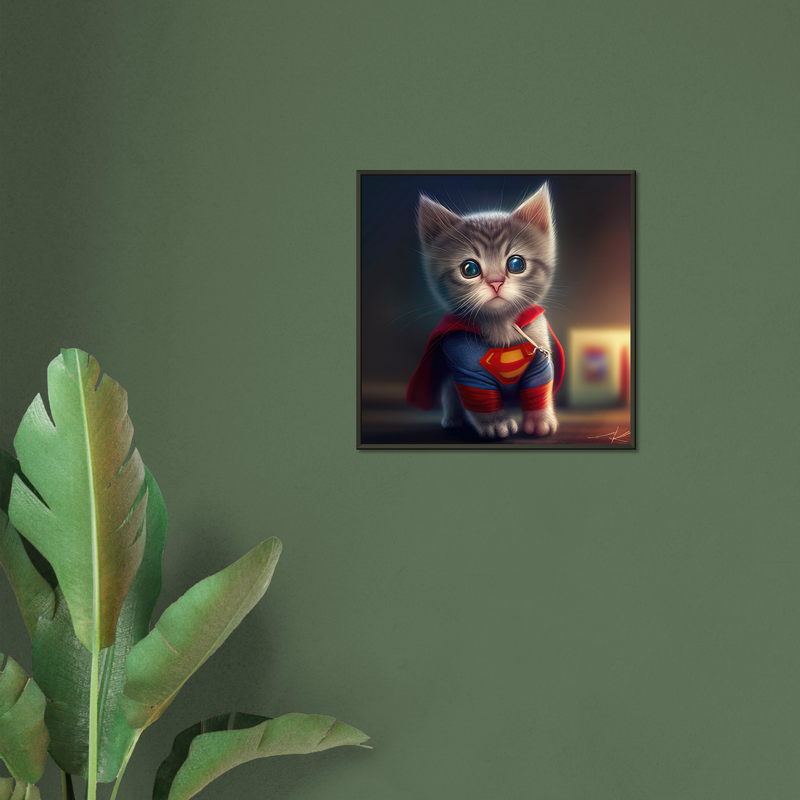 Póster semibrillante de gato con marco metal "Supercat" Gelato