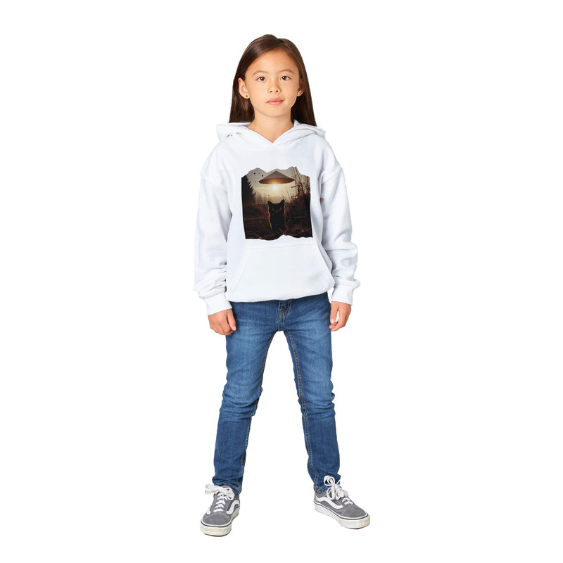 Sudadera con capucha júnior estampado de gato "Encuentro Extraterrestre" Michilandia | La tienda online de los fans de gatos