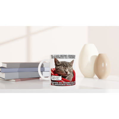 Taza Blanca con Impresión de Gato "Cinéfilo Dormilón" Michilandia | La tienda online de los amantes de gatos