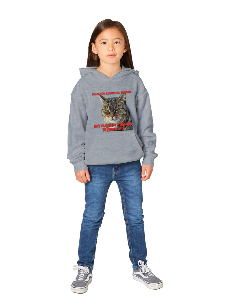 Sudadera con capucha júnior estampado de gato "Mirada Inquisitiva" Michilandia | La tienda online de los fans de gatos