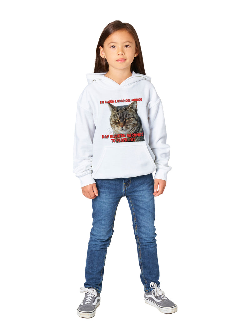 Sudadera con capucha júnior estampado de gato "Mirada Inquisitiva" Michilandia | La tienda online de los fans de gatos