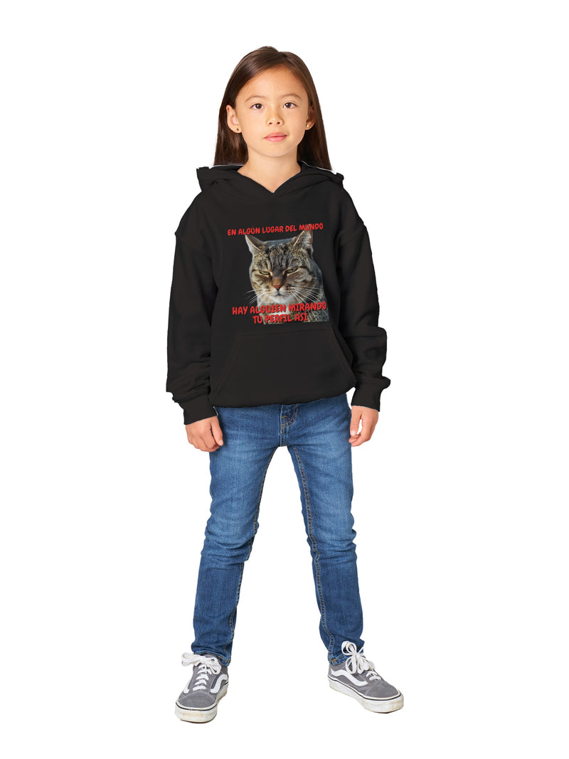 Sudadera con capucha júnior estampado de gato "Mirada Inquisitiva" Michilandia | La tienda online de los fans de gatos