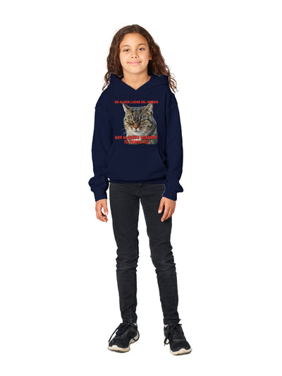 Sudadera con capucha júnior estampado de gato "Mirada Inquisitiva" Michilandia | La tienda online de los fans de gatos