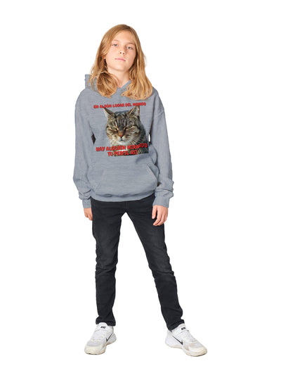 Sudadera con capucha júnior estampado de gato "Mirada Inquisitiva" Michilandia | La tienda online de los fans de gatos