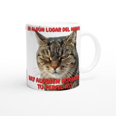 Taza Blanca con Impresión de Gato "Mirada Inquisitiva" Michilandia | La tienda online de los fans de gatos