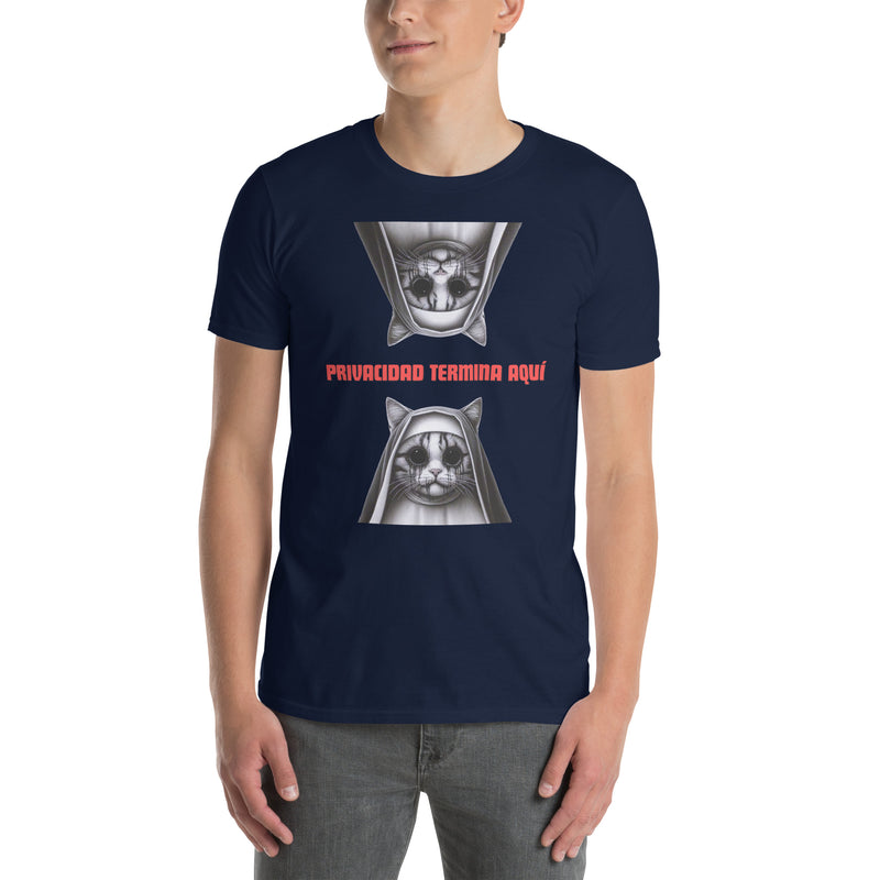 Camiseta Unisex Estampado de Gato "Privacidad termina aquí" Michilandia | La tienda online de los fans de gatos