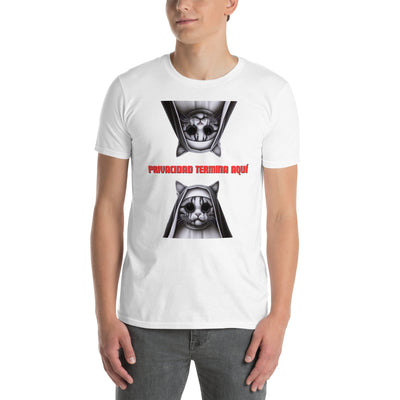 Camiseta Unisex Estampado de Gato "Privacidad termina aquí" Michilandia | La tienda online de los fans de gatos