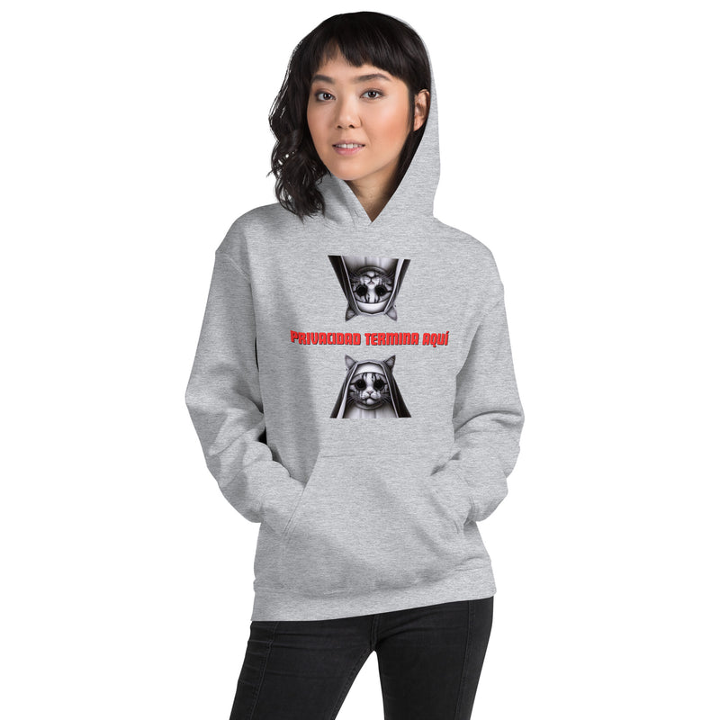 Sudadera con Capucha Unisex Estampado de Gato "Privacidad termina aquí" Michilandia | La tienda online de los fans de gatos