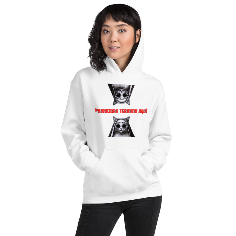 Sudadera con Capucha Unisex Estampado de Gato "Privacidad termina aquí" Michilandia | La tienda online de los fans de gatos