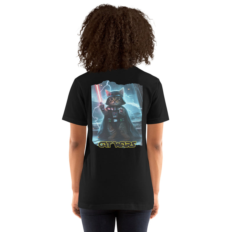 Camiseta Prémium Unisex Impresión Trasera de Gato "Miau Vader" Michilandia | La tienda online de los fans de gatos