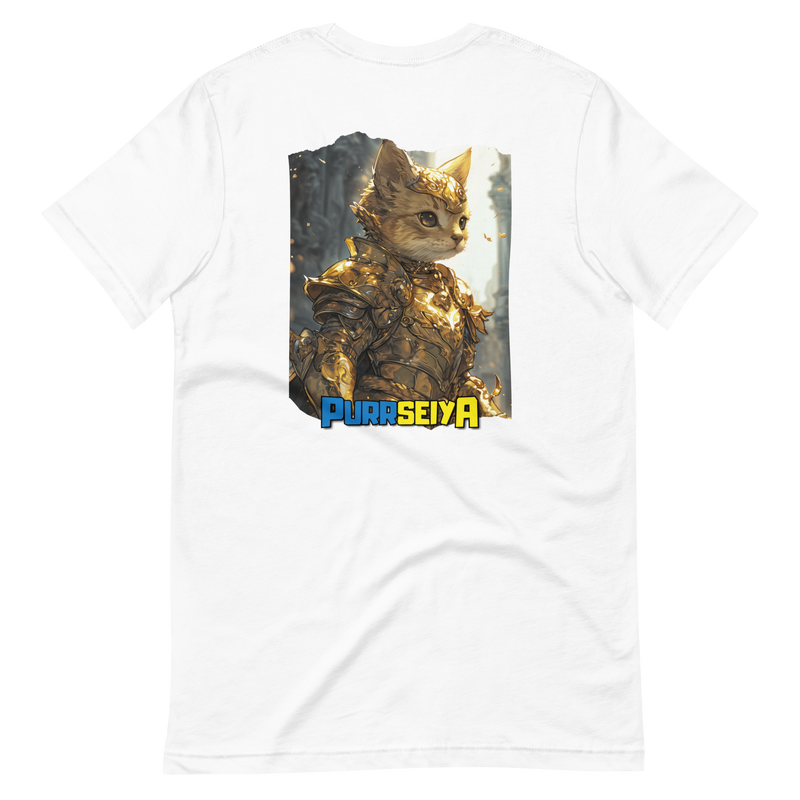 Camiseta Prémium Unisex Impresión Trasera de Gato "Caballero Gatuno de Oro" Michilandia | La tienda online de los fans de gatos