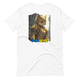 Camiseta Prémium Unisex Impresión Trasera de Gato "Caballero Gatuno de Oro" Michilandia | La tienda online de los fans de gatos