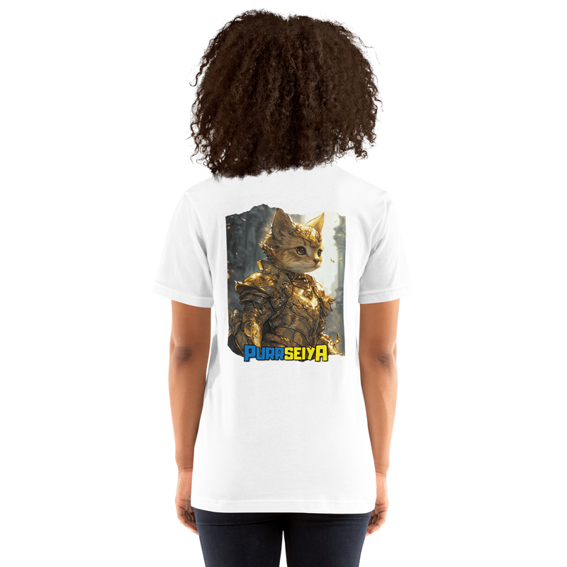 Camiseta Prémium Unisex Impresión Trasera de Gato "Caballero Gatuno de Oro" Michilandia | La tienda online de los fans de gatos