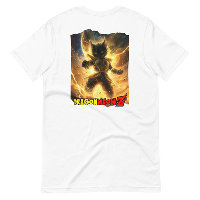 Camiseta Prémium Unisex Impresión Trasera de Gato "Tempestad Saiyajin" Michilandia | La tienda online de los fans de gatos