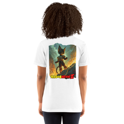 Camiseta Prémium Unisex Impresión Trasera de Gato "Mini Saiyan Poderoso" Michilandia | La tienda online de los fans de gatos