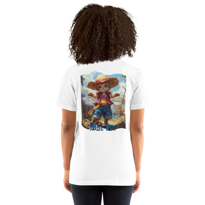 Camiseta Prémium Unisex Impresión Trasera de Gato "Aventuras de Miau Luffy" Michilandia | La tienda online de los fans de gatos