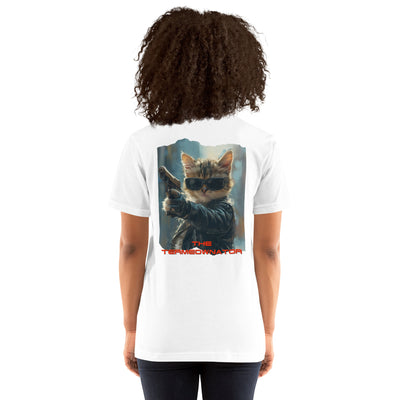 Camiseta Prémium Unisex Impresión Trasera de Gato "Hasta la Vista, Miau" Michilandia | La tienda online de los fans de gatos