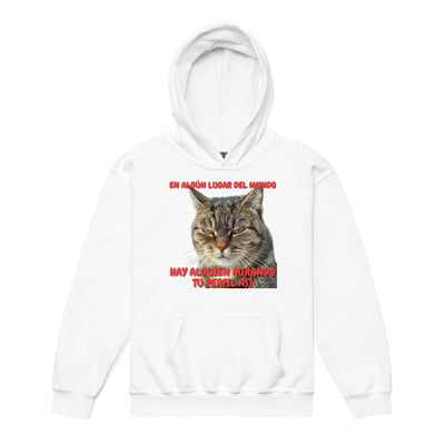 Sudadera con capucha júnior estampado de gato "Mirada Inquisitiva" Michilandia | La tienda online de los fans de gatos