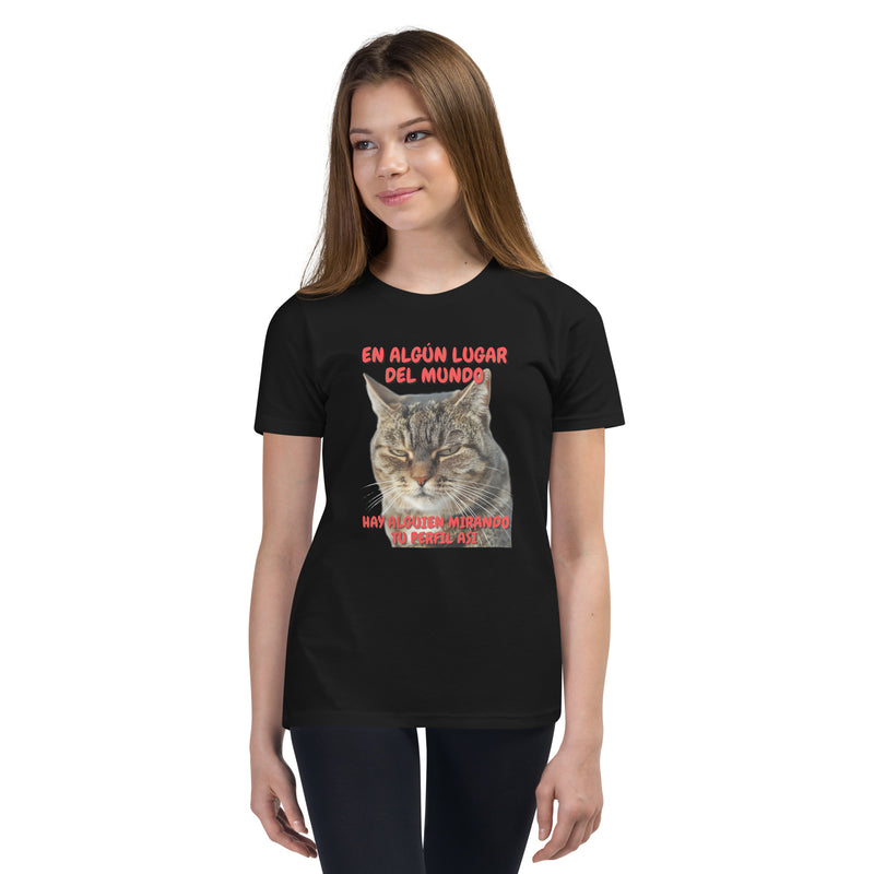 Camiseta Junior Unisex Estampado de Gato "Mirada Inquisitiva" Michilandia | La tienda online de los fans de gatos