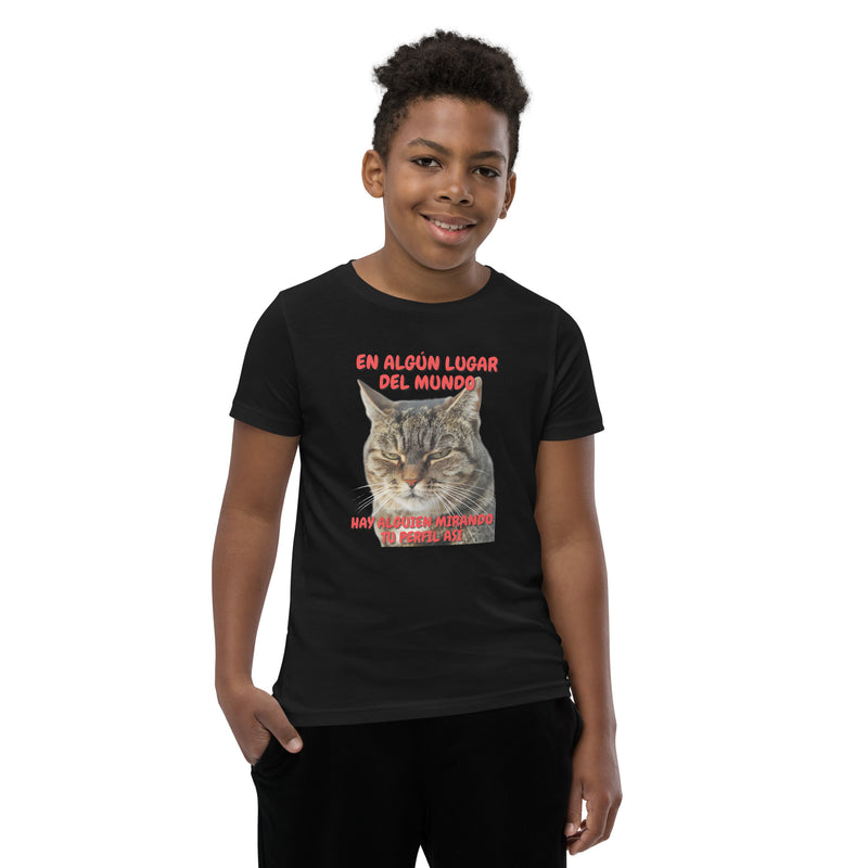 Camiseta Junior Unisex Estampado de Gato "Mirada Inquisitiva" Michilandia | La tienda online de los fans de gatos