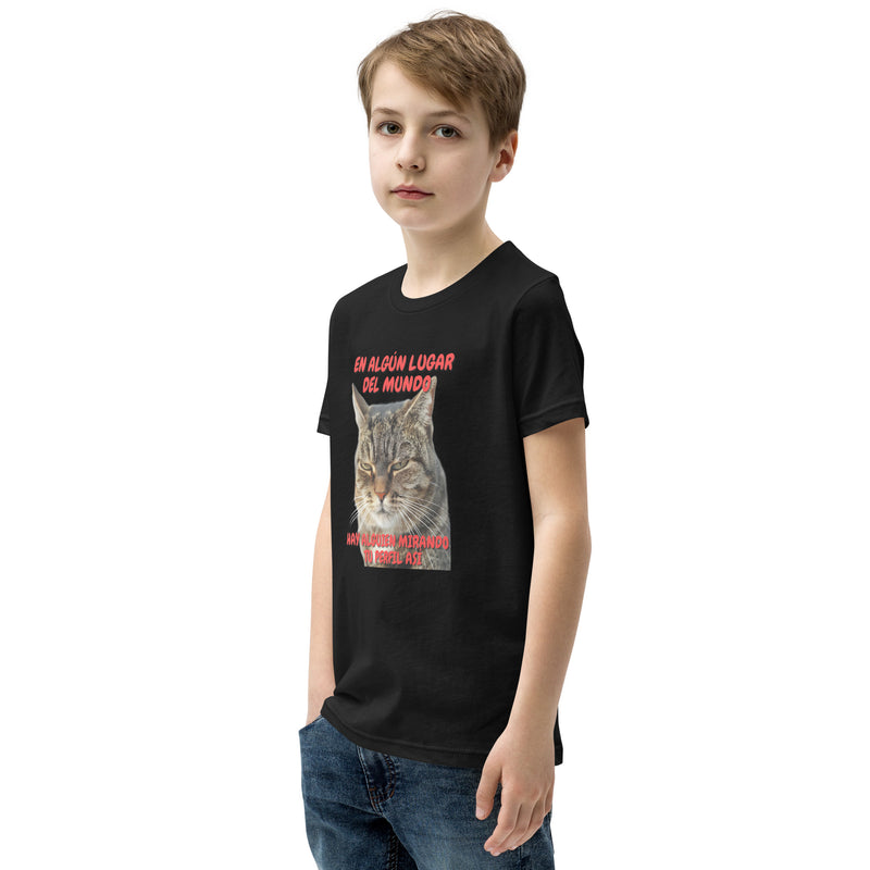 Camiseta Junior Unisex Estampado de Gato "Mirada Inquisitiva" Michilandia | La tienda online de los fans de gatos