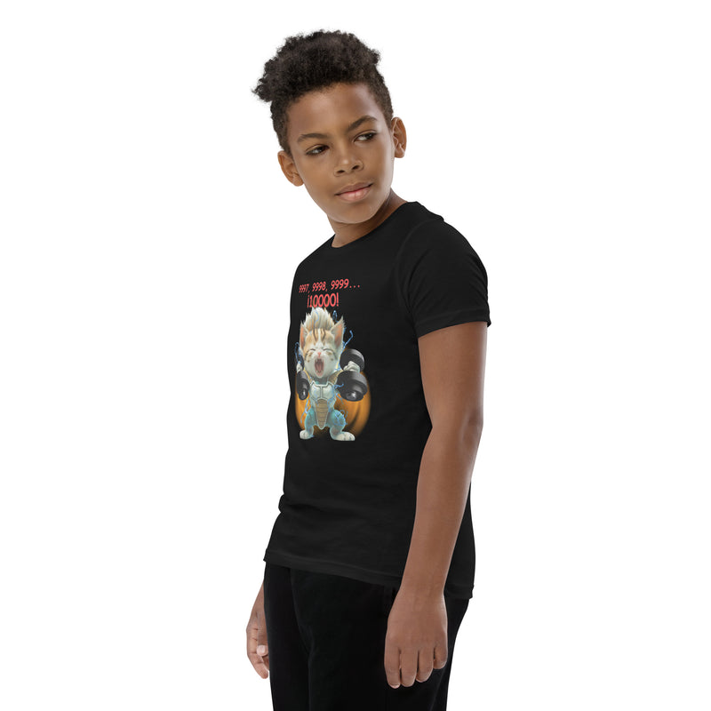 Camiseta Junior Unisex Estampado de Gato "Saiyajin Fitness" Michilandia | La tienda online de los fans de gatos