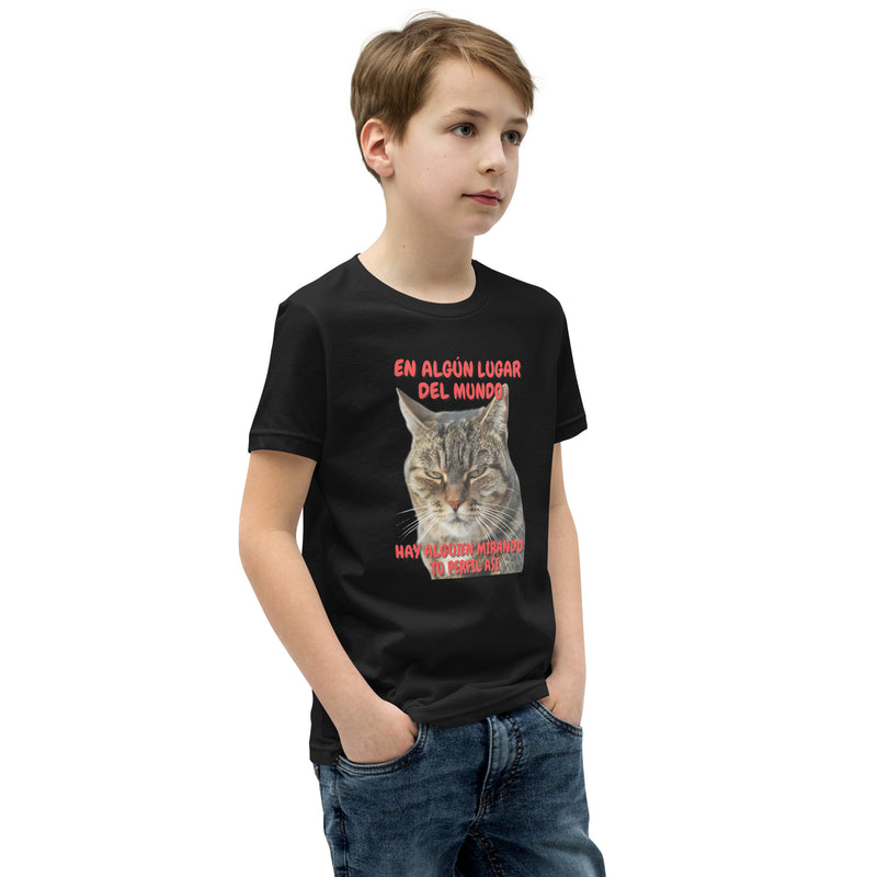 Camiseta Junior Unisex Estampado de Gato "Mirada Inquisitiva" Michilandia | La tienda online de los fans de gatos