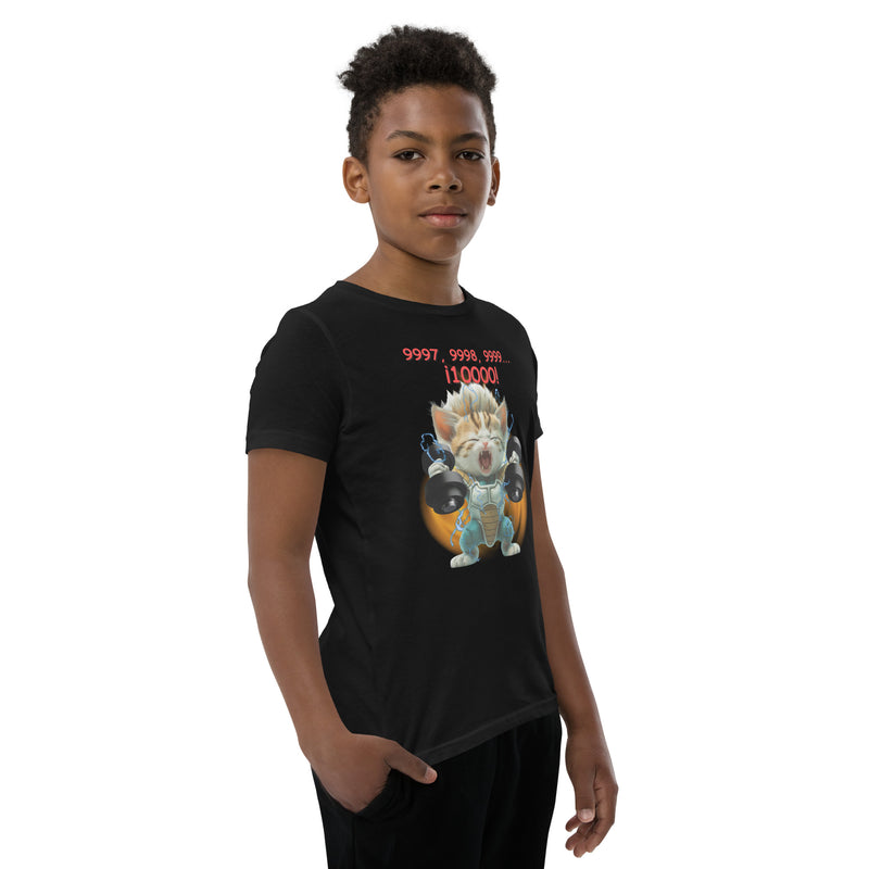 Camiseta Junior Unisex Estampado de Gato "Saiyajin Fitness" Michilandia | La tienda online de los fans de gatos