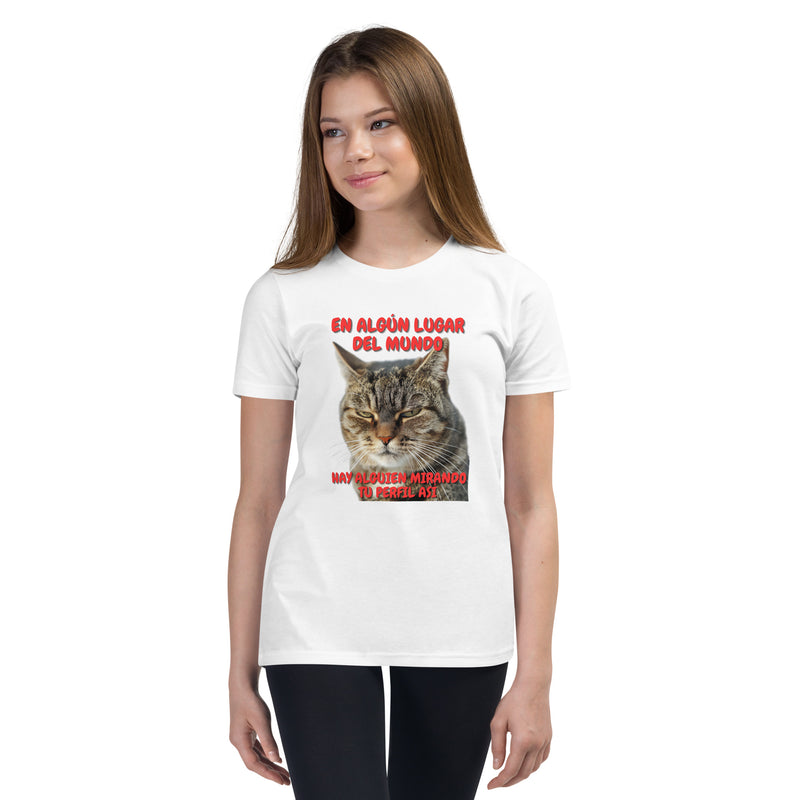 Camiseta Junior Unisex Estampado de Gato "Mirada Inquisitiva" Michilandia | La tienda online de los fans de gatos