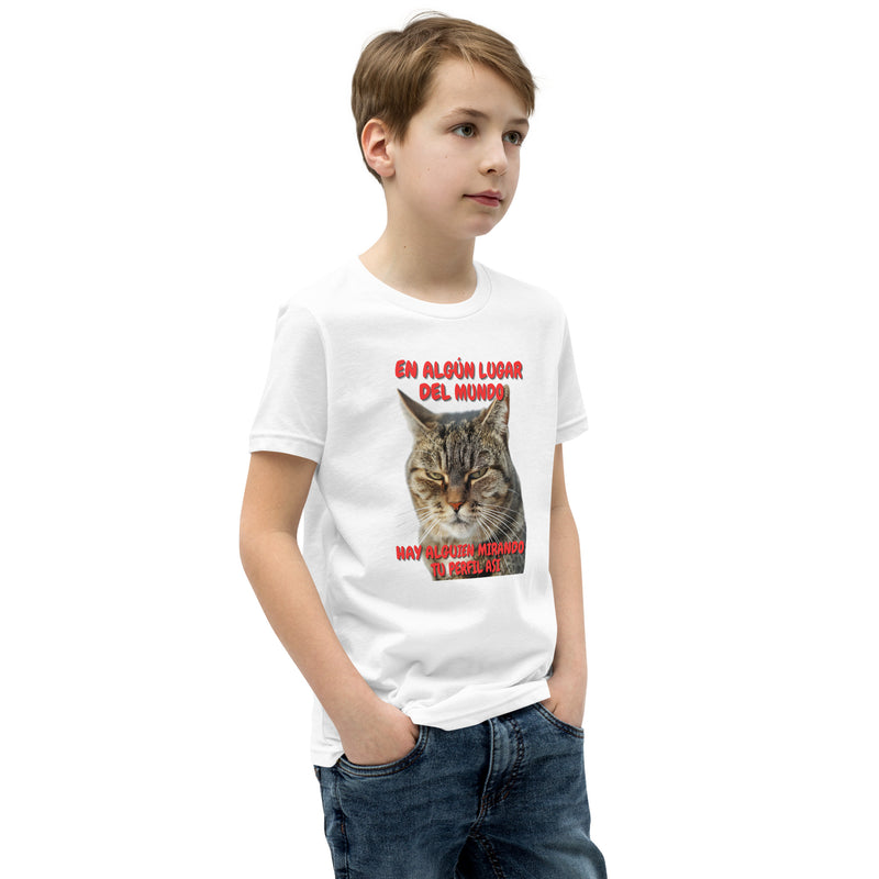 Camiseta Junior Unisex Estampado de Gato "Mirada Inquisitiva" Michilandia | La tienda online de los fans de gatos